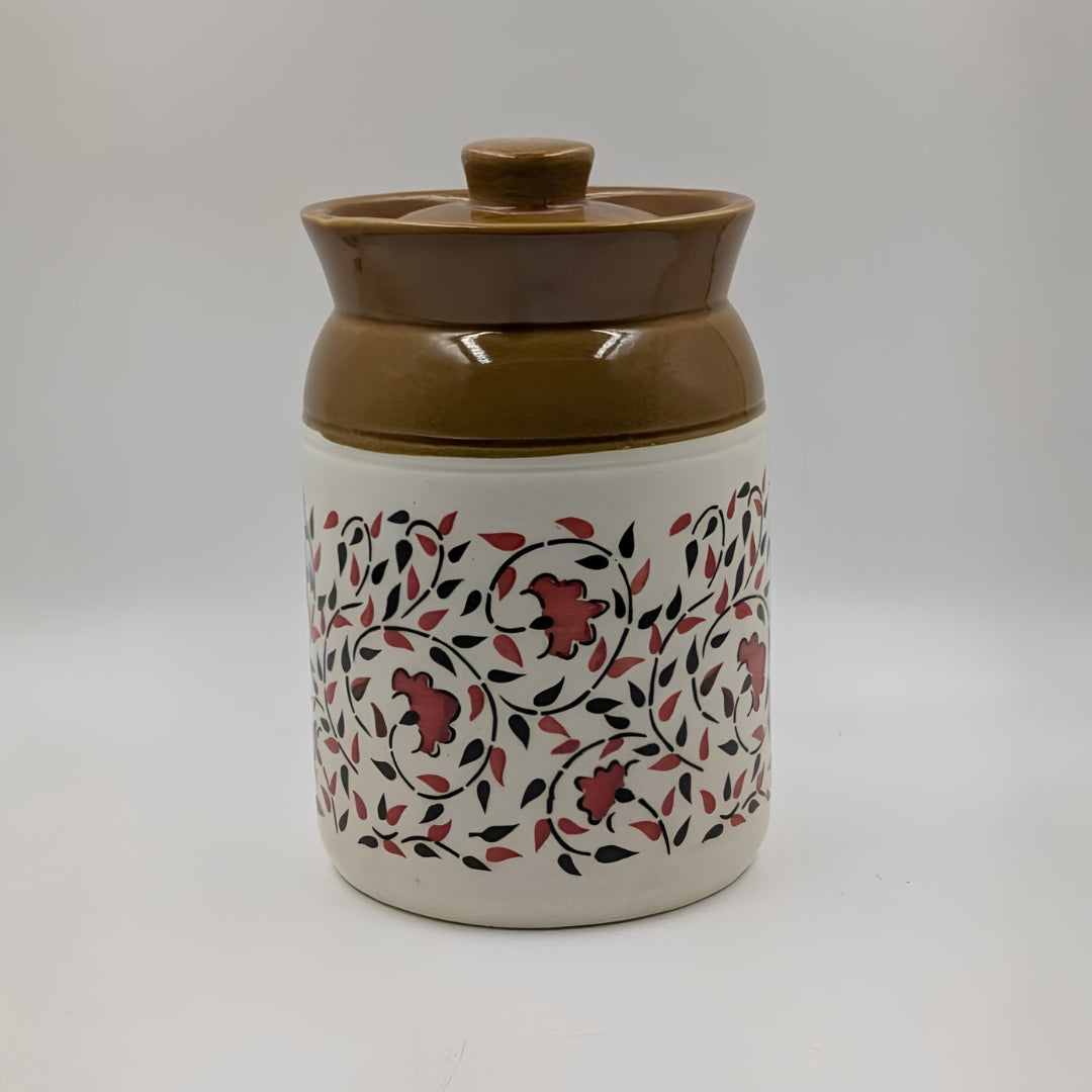 Jar - Floral Print with Brown Lid