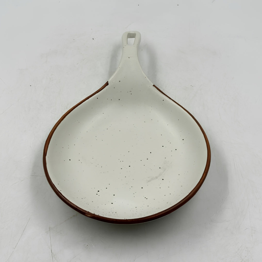 Spoonrest - Off-White Speckled Design with Brown Rim