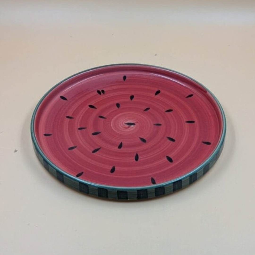 Plate - Watermelon Slice Pattern, Green Striped Rim