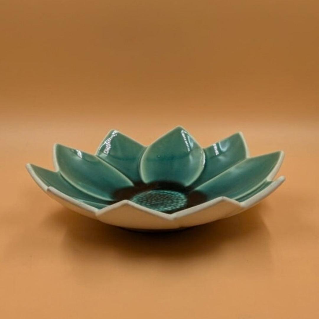 Platter - Lotus Flower Shape Teal Glazed