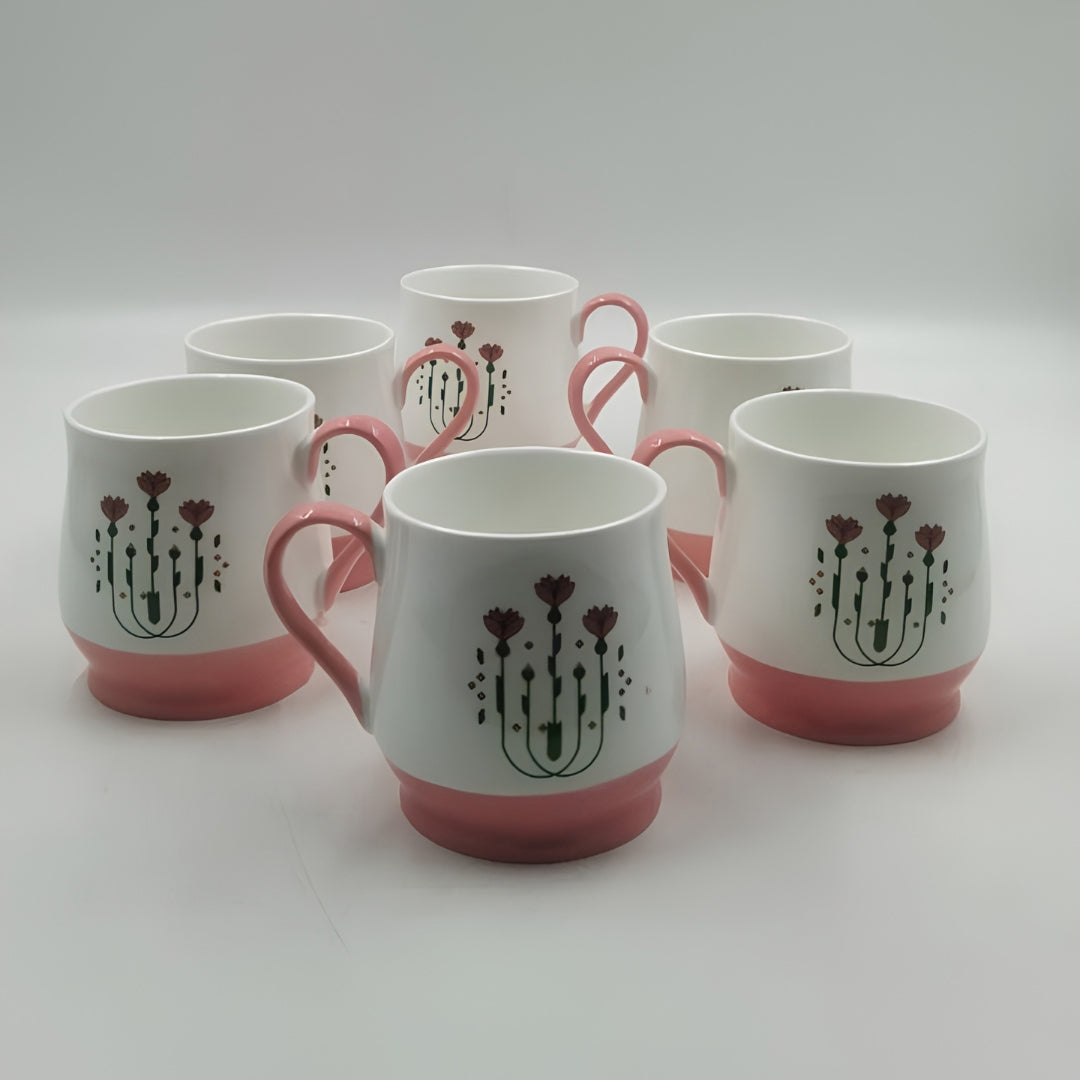 Cups Set - Set of 6, Floral Pink