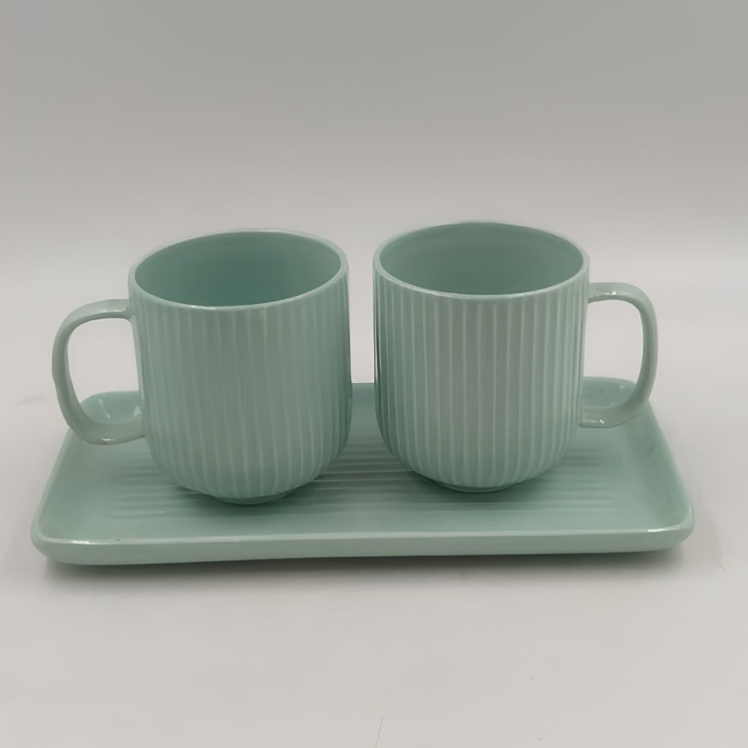 Mugs with Tray - 2 Mugs with Tray, Light Mint Green