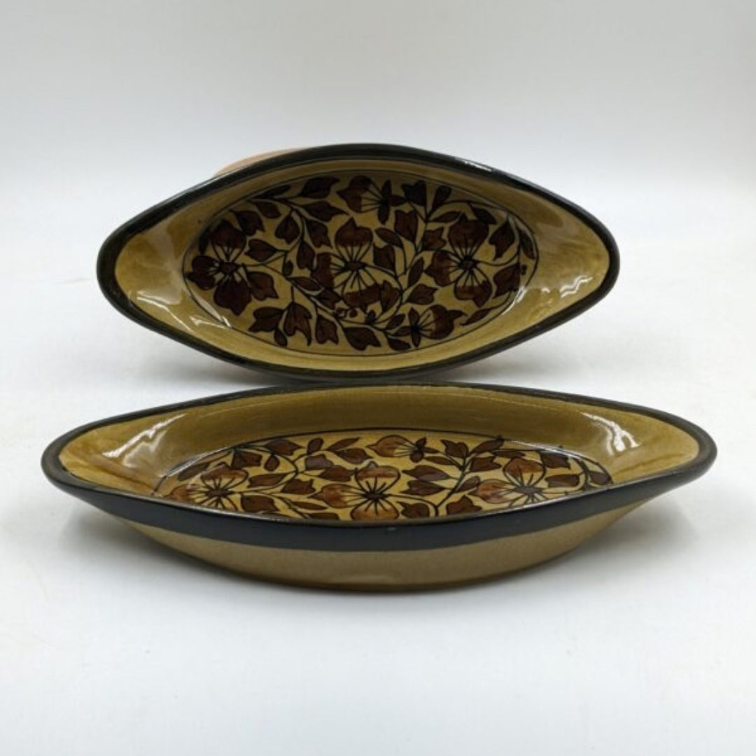 Platter Set of 2 - Boat Shaped Brown Floral Pattern