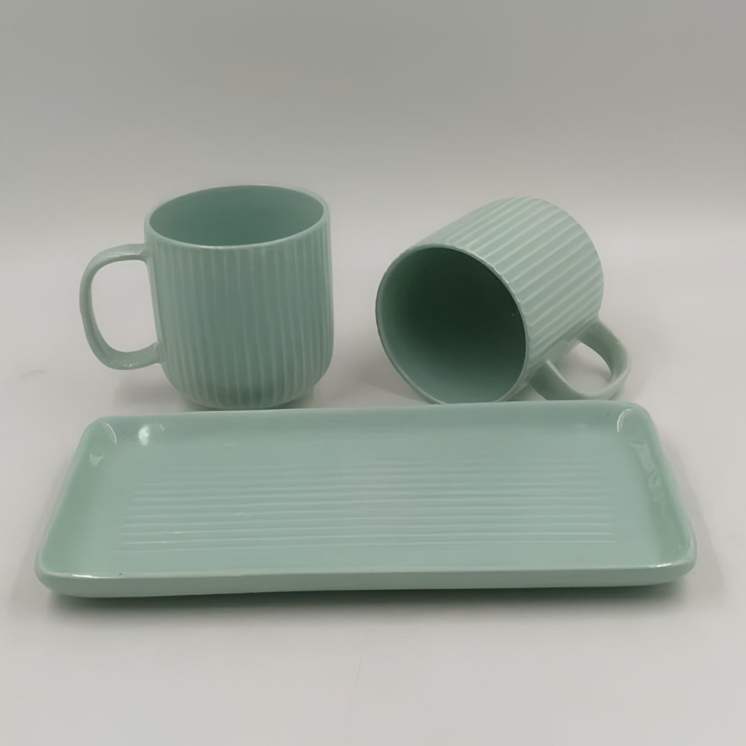 Mugs with Tray - 2 Mugs with Tray, Light Mint Green