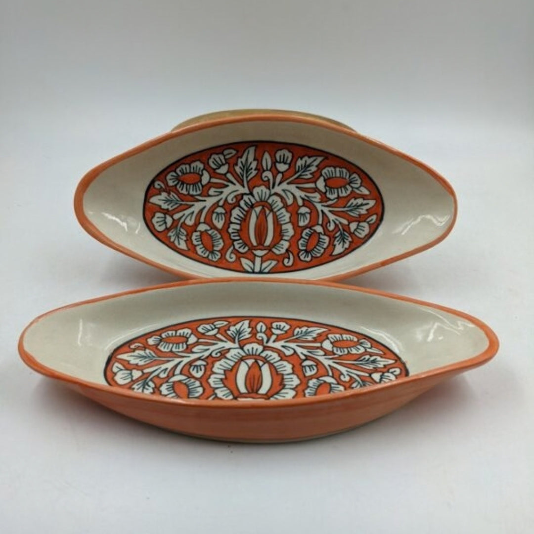 Platter Set of 2 - Boat Shaped Floral Pattern