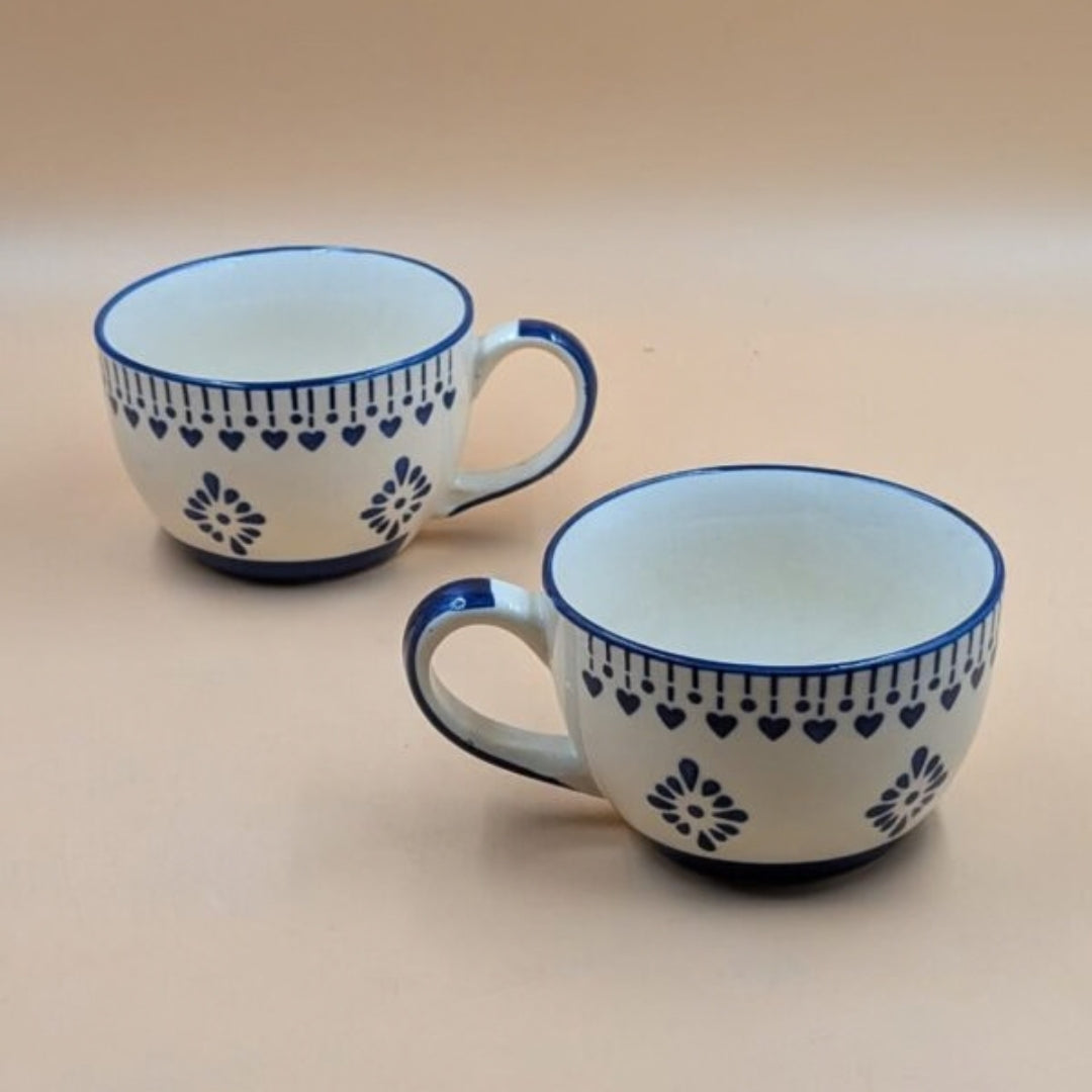 Soup Cups - Blue Floral Mandala & Heart Border