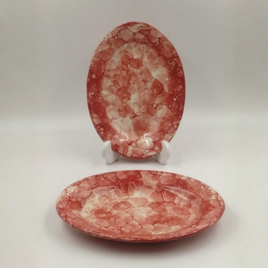 Platter - Oval Red Bubble Design