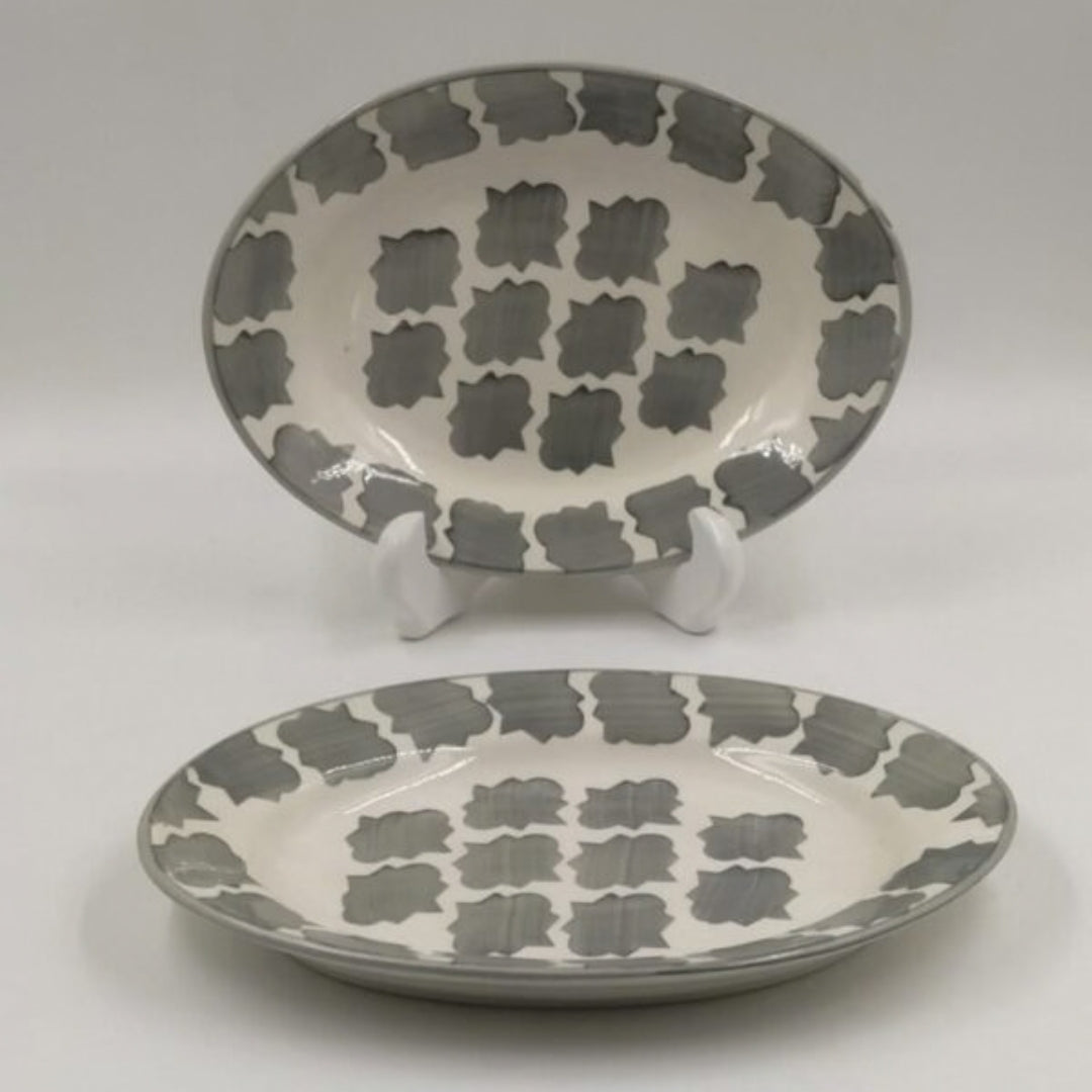 Platter - Oval Grey Moroccan Pattern