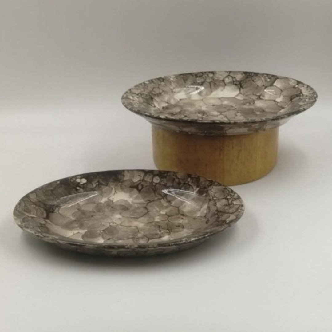 Platter - Oval Black Bubble Design