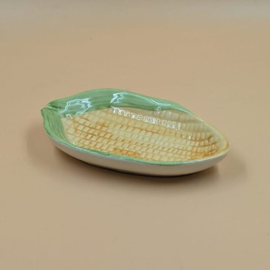 Platter - Corn Cob Shape Yellow & Green Handpainted