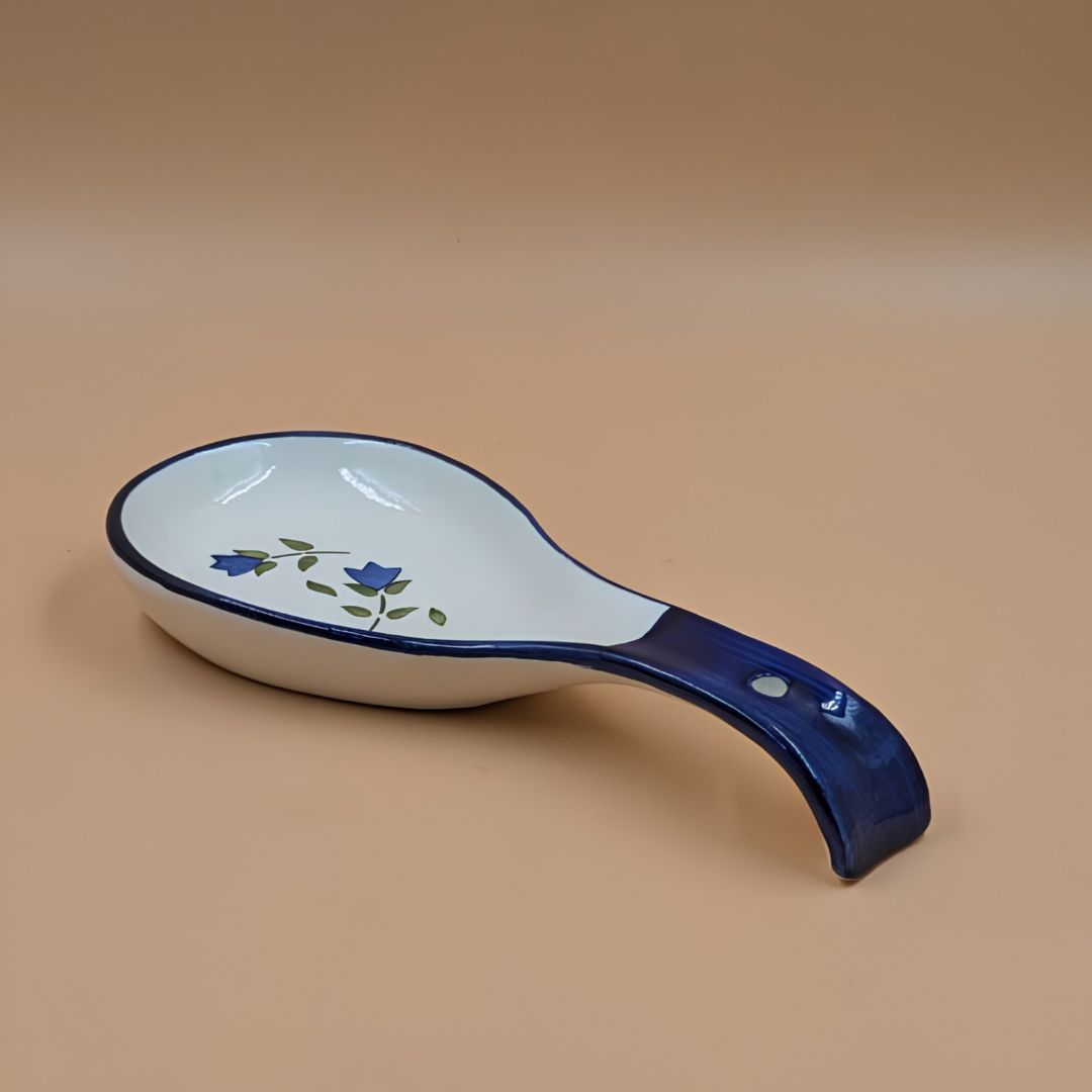 Spoonrest - Floral Print with Blue Handle