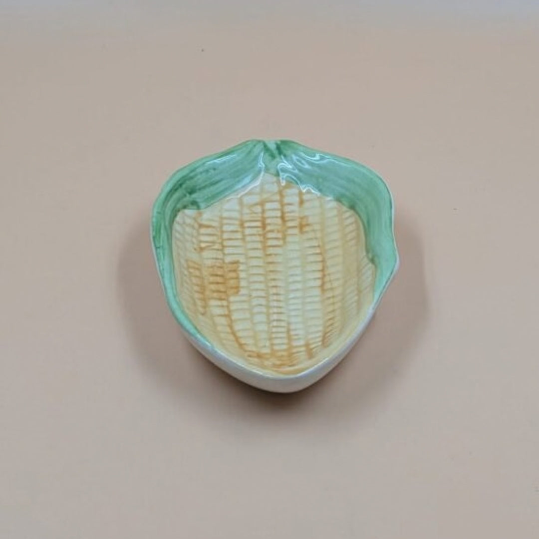 Platter - Corn Cob Shape Yellow & Green Handpainted