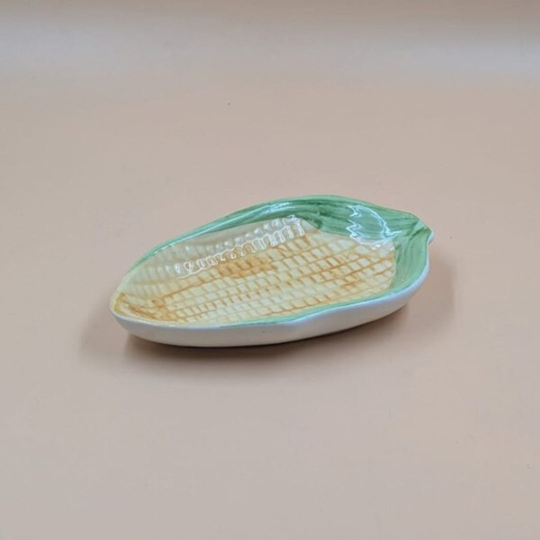 Platter - Corn Cob Shape Yellow & Green Handpainted