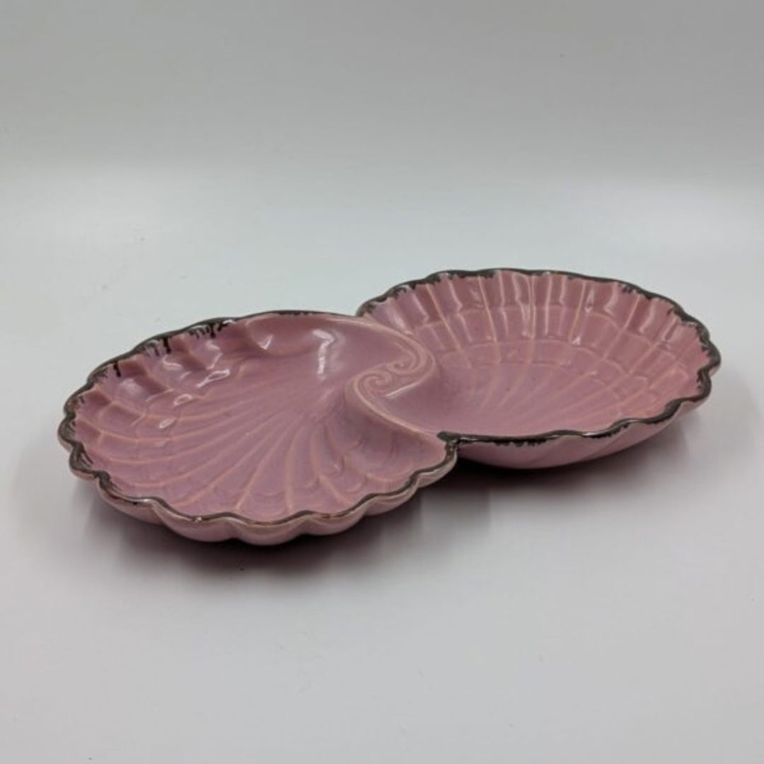 Platter - Twin Shell Shape Pink Glazed with Dark Rim