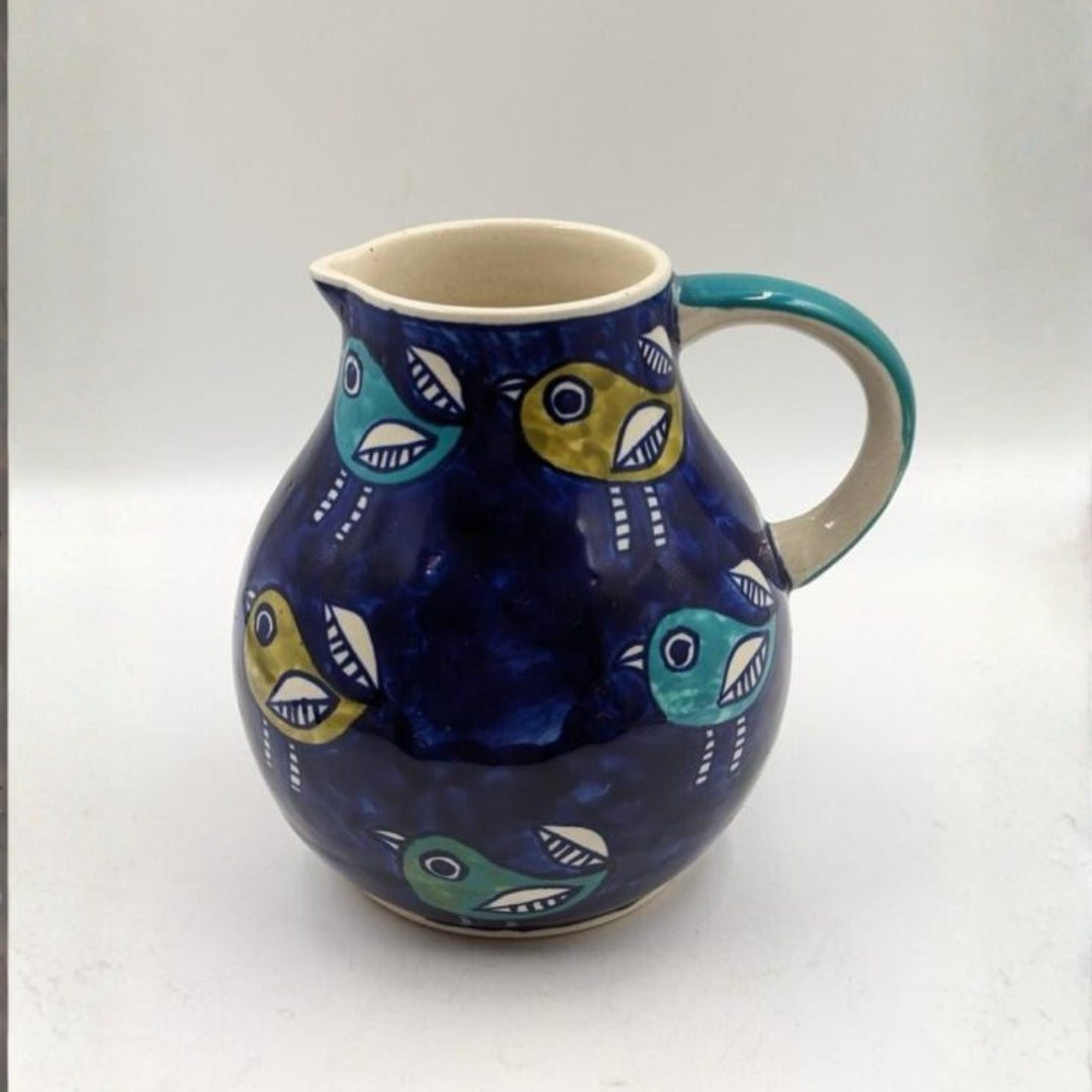 Jug - Deep Blue Bird Motif Handpainted