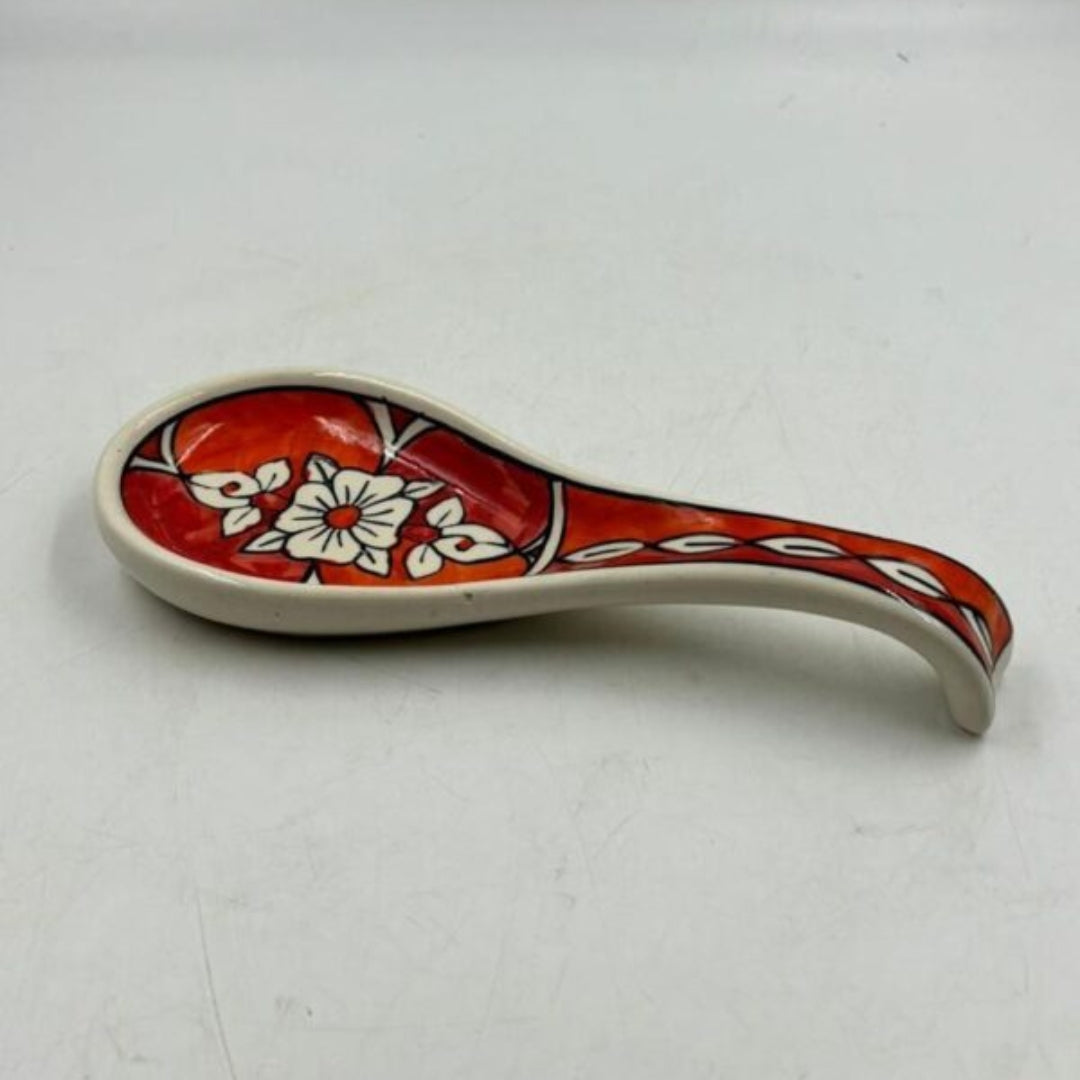 Spoonrest - Red & White Floral Motif
