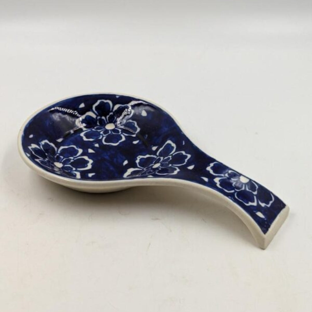 Spoonrest - Deep Blue Floral Handpainted
