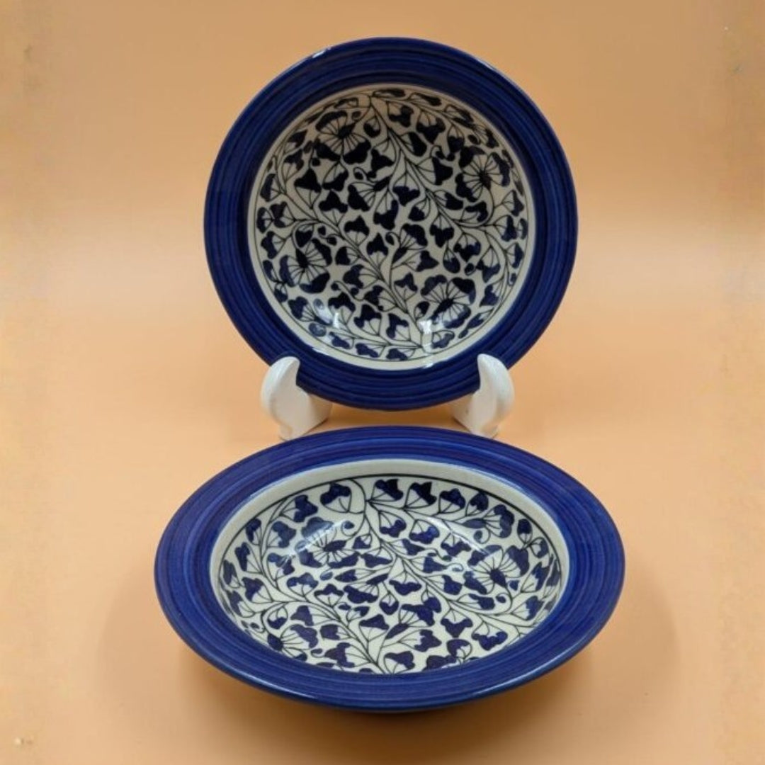 Soup Plates - Blue Floral Motif with Royal Blue Rim