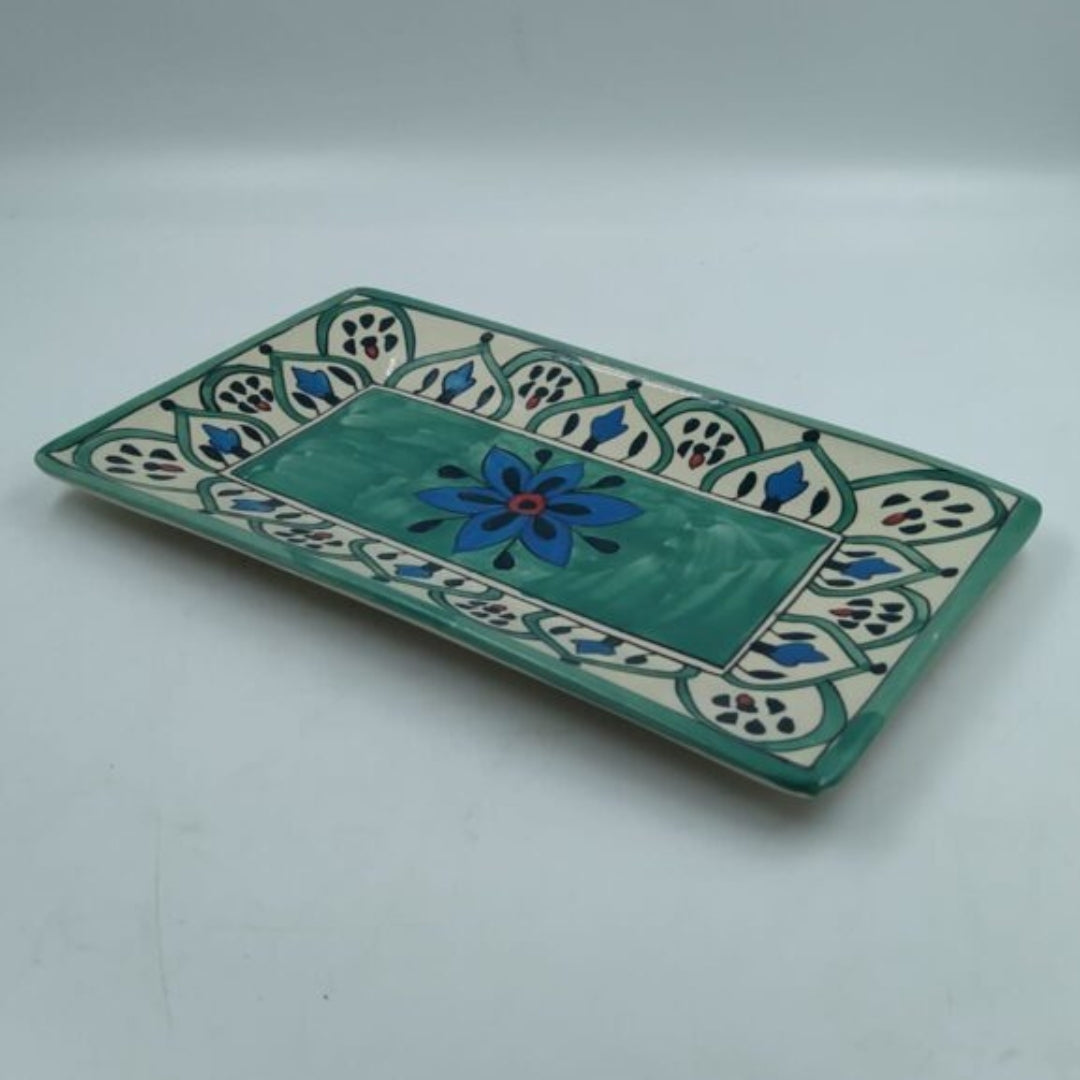 Platter - Rectangular Floral Motif Green & Blue Design