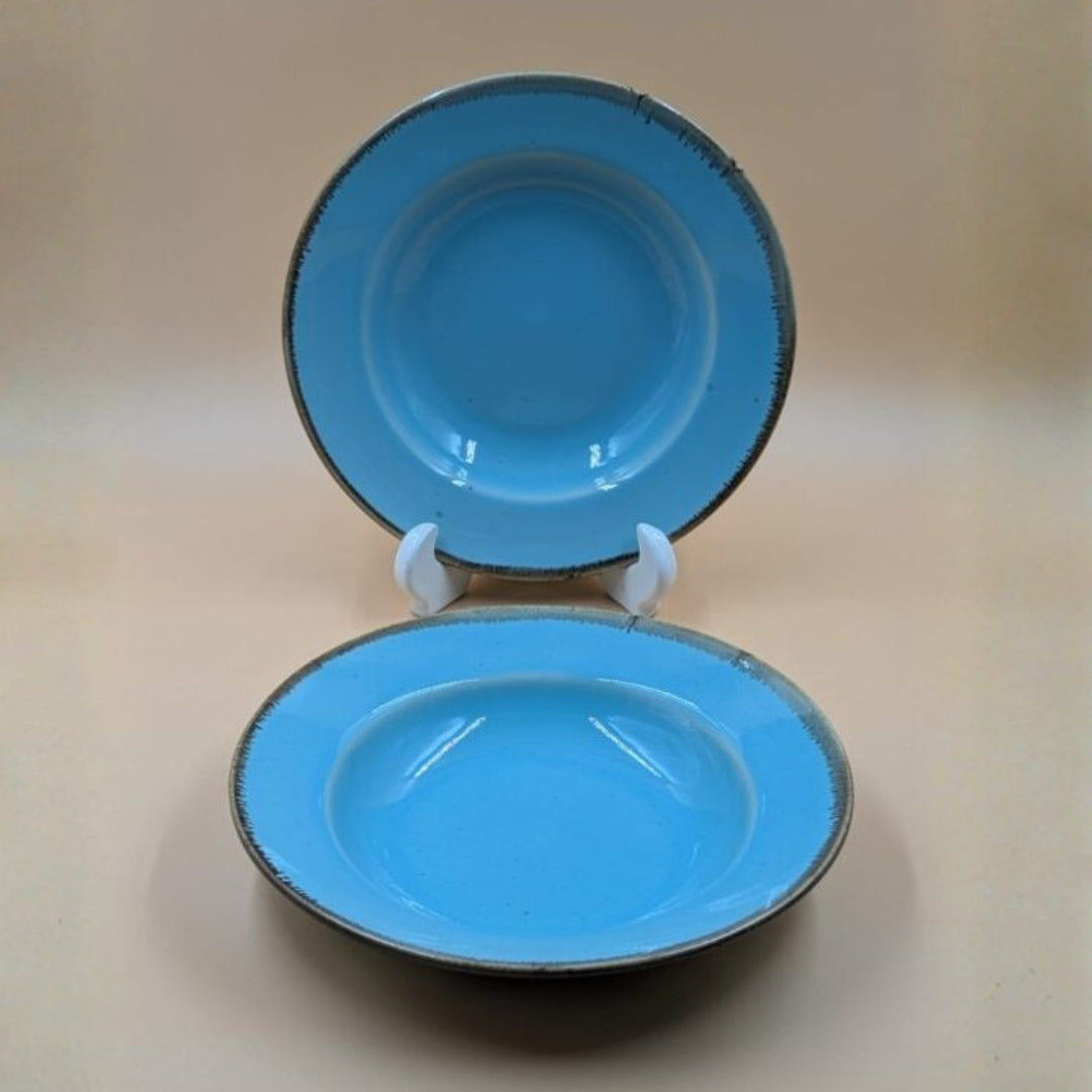Soup Plates - Turquoise Blue with Dark Rim