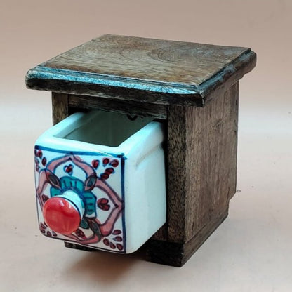 Wooden Mini Chest with Ceramic Drawer