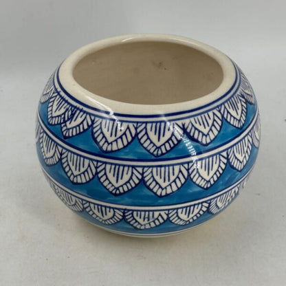 Planter - Round Cobalt Blue Bowl Pot with Scalloped Petal Motif
