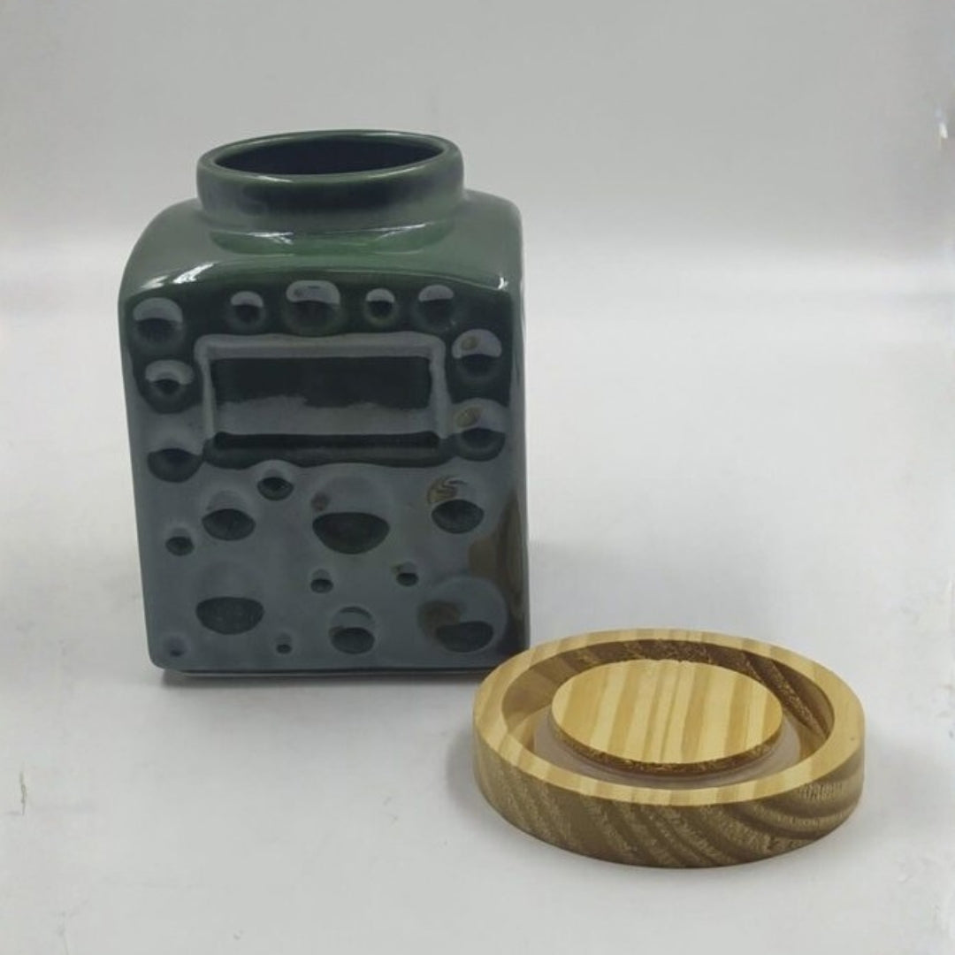 Airtight Jar with Wooden Lid - Pastel Dark Grey Textured
