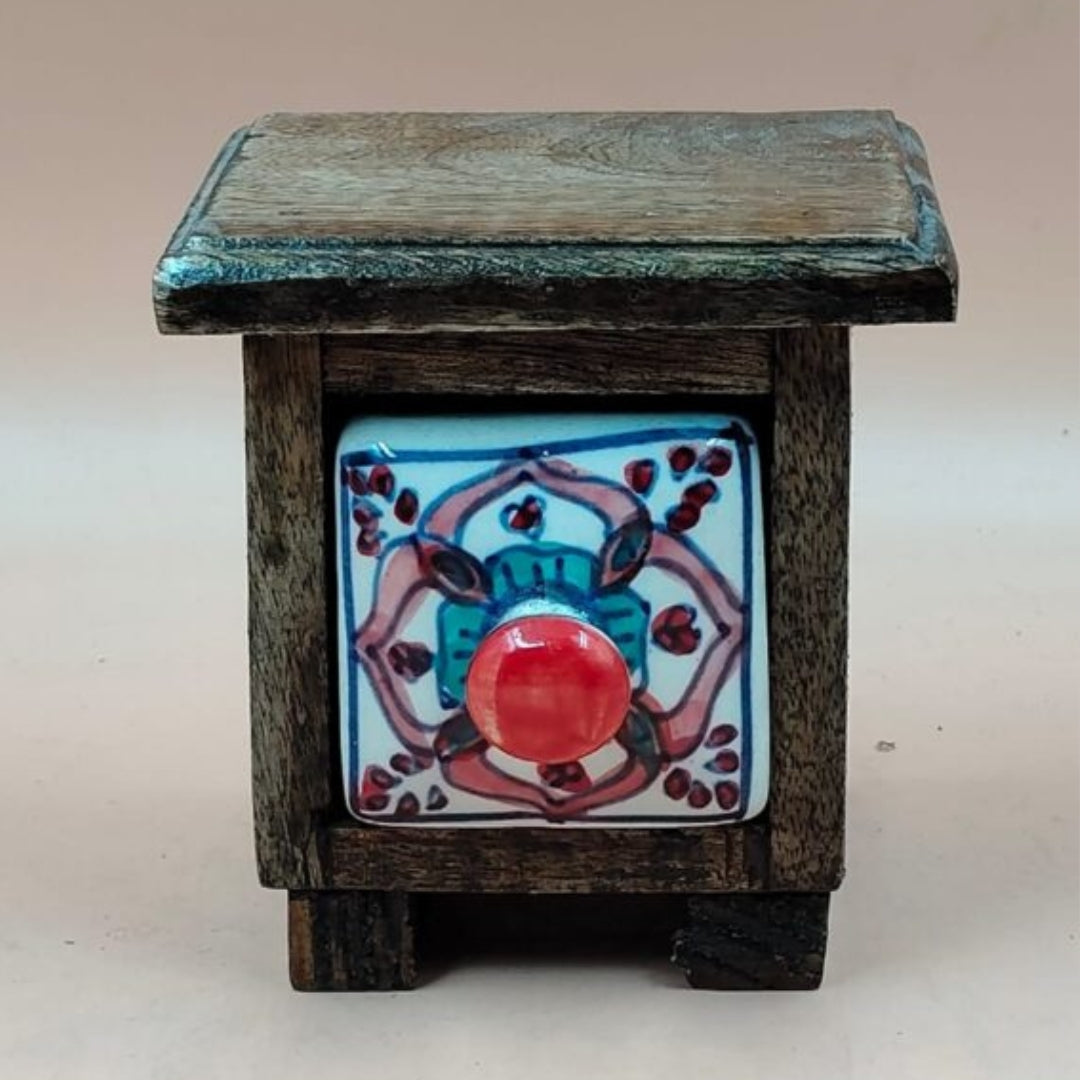 Wooden Mini Chest with Ceramic Drawer