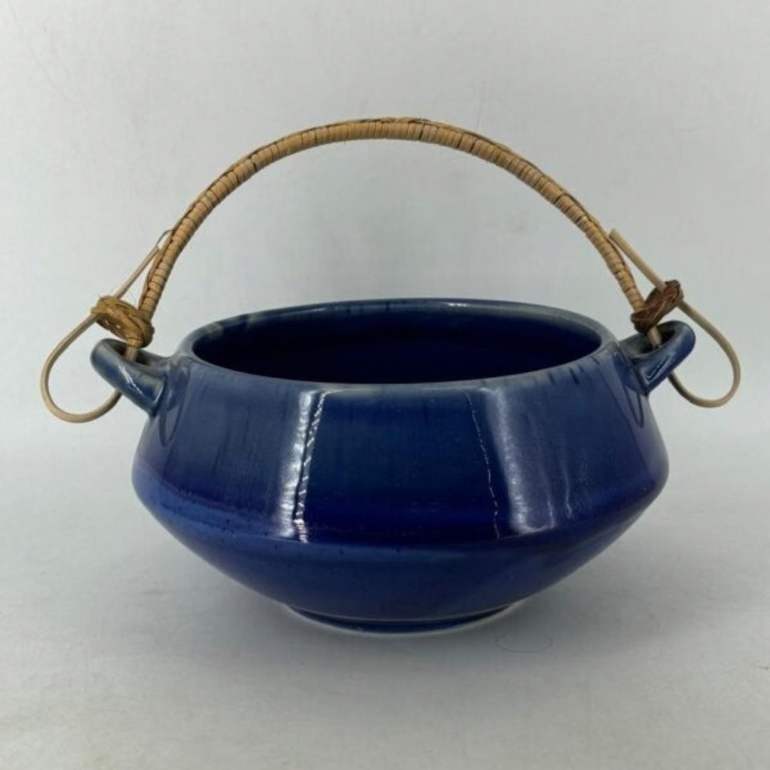 Ceramic Handi Bowl with Cane Handle - Royal Blue Glaze