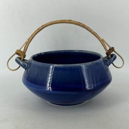 Ceramic Handi Bowl with Cane Handle - Royal Blue Glaze