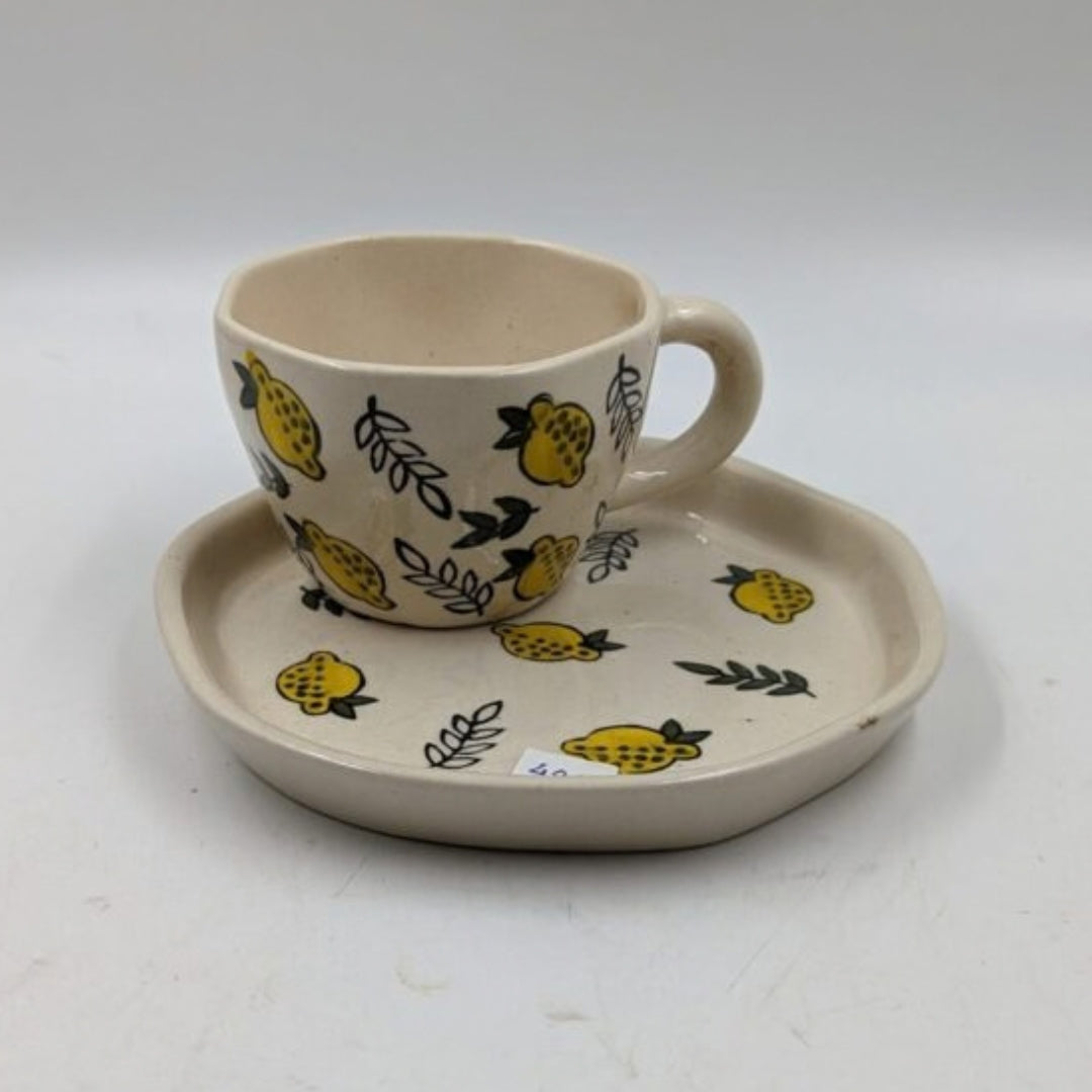 Ceramic Cup & Plate Set - Lemon Print