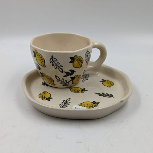 Ceramic Cup & Plate Set - Lemon Print