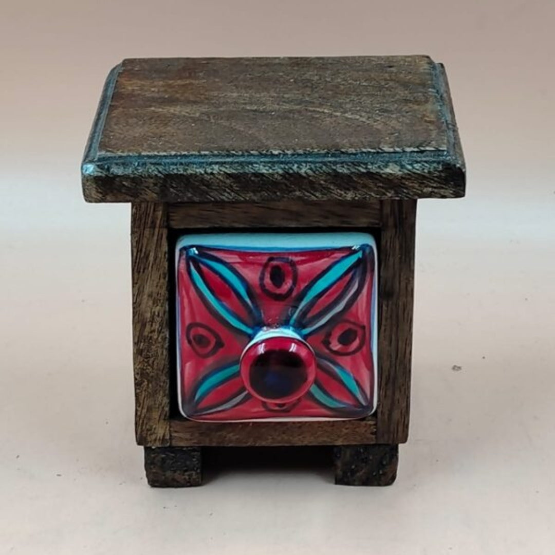 Wooden Mini Chest with Ceramic Drawer