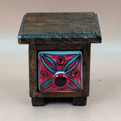 Wooden Mini Chest with Ceramic Drawer