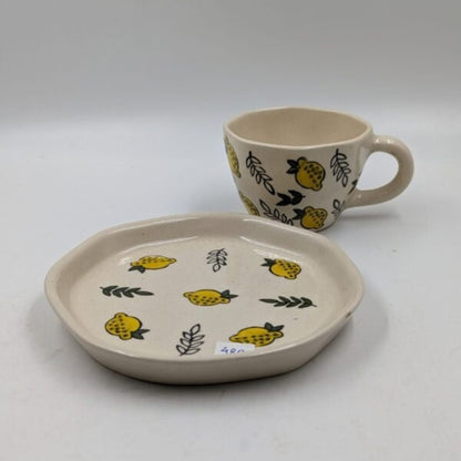 Ceramic Cup & Plate Set - Lemon Print