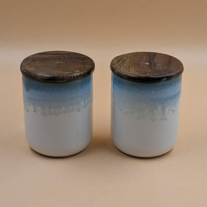 Airtight Jars with Wooden Lid - Dual Tone Blue Ombre & White Glaze