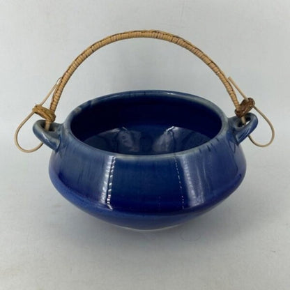 Ceramic Handi Bowl with Cane Handle - Royal Blue Glaze