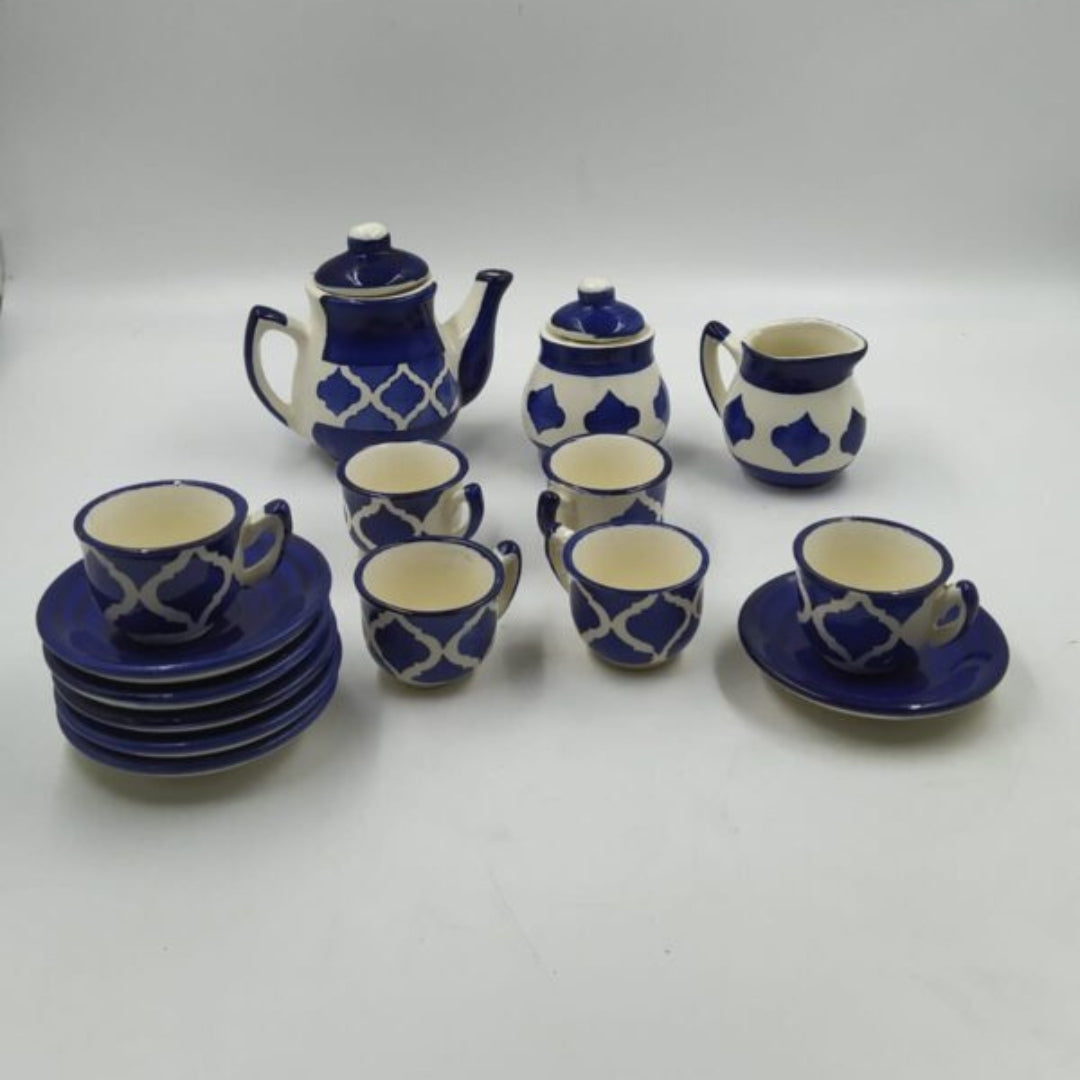 Ceramic Miniature Toy Tea Set (15 Pieces) - Royal Blue & White