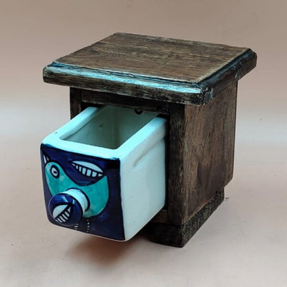 Wooden Mini Chest with Ceramic Drawer