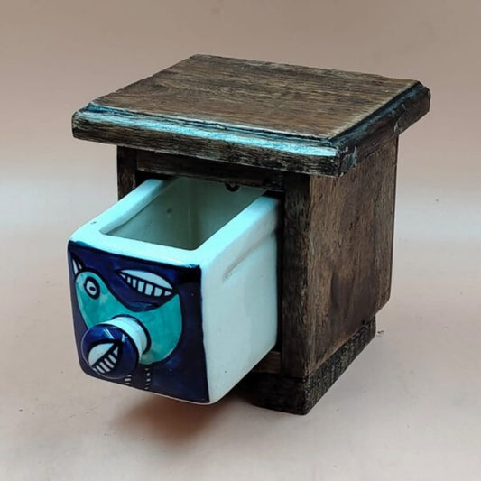 Wooden Mini Chest with Ceramic Drawer