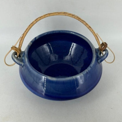 Ceramic Handi Bowl with Cane Handle - Royal Blue Glaze