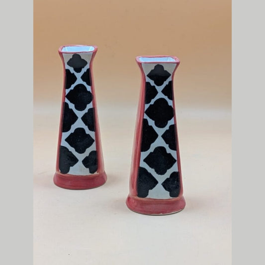 Flower Vase - Set of 2 Slim Moroccan Trellis Bud Vases (Peach & Black)