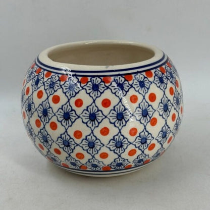 Planter - Round Cream Bowl Pot with Orange Polka Dots & Blue Floral