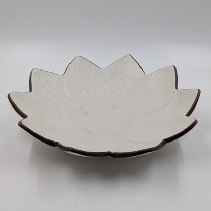 Platter - Flower Petal Shape Off-White Speckled with Dark Rim