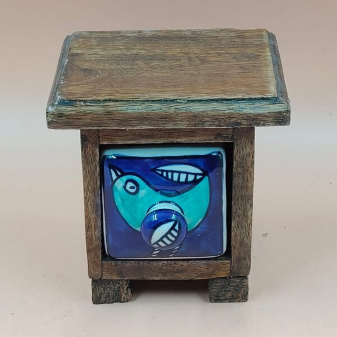 Wooden Mini Chest with Ceramic Drawer
