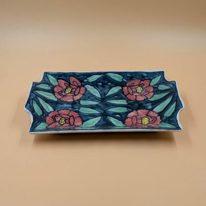Platter - Rectangular Floral Lotus Pink & Green Design