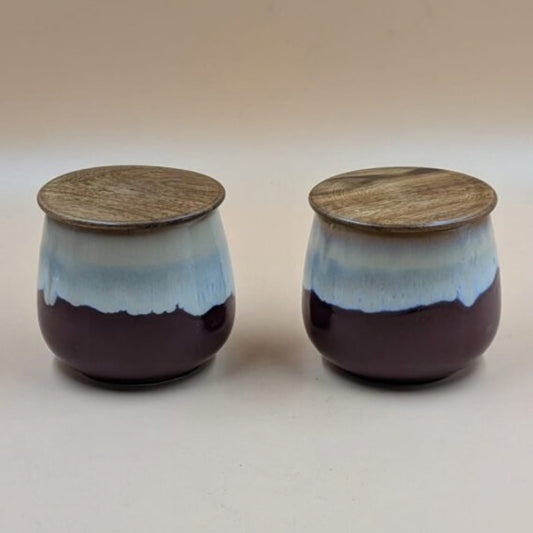 Ceramic Airtight Jars with Wooden Lid - Dual Tone Purple & Cream Glaze