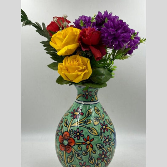 Flower Vase - Multicolour Floral Mint Green Base