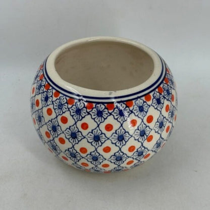 Planter - Round Cream Bowl Pot with Orange Polka Dots & Blue Floral