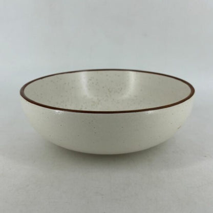 Ceramic Serving Bowl - Speckled Off-White with Brown Rim